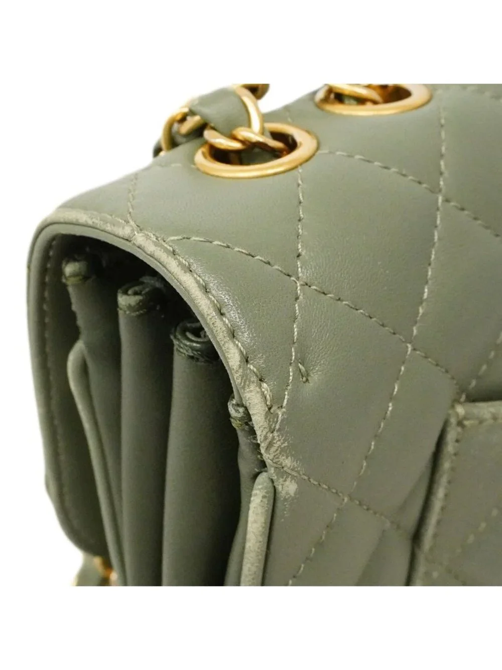Chanel Shoulder Bag Quilted Lambskin Green Gold